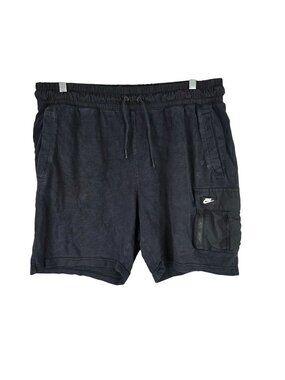 Mens Nike Black Cargo Shorts Drawstring Waist Athletic Wear 100% Cotton Size XL